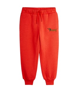 Dog Embroidered Red Sweatpants