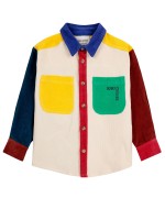 Bobo Square Embroidery Color block Corduroy Shirt