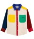 Bobo Square Embroidery Color block Corduroy Shirt