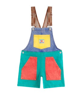 Smiling Color Block Denim Dungaree