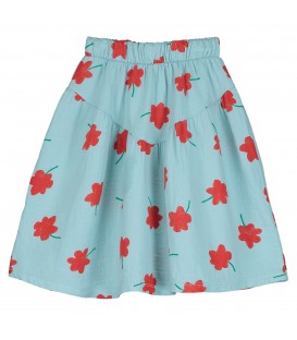 Mid Length Skirt Poppies AOP Sky Blue