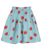 Mid Length Skirt Poppies AOP Sky Blue