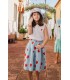 Mid Length Skirt Poppies AOP Sky Blue