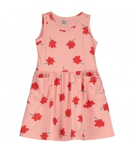 Sleeveless Dress Poppies AOP Pale Pink